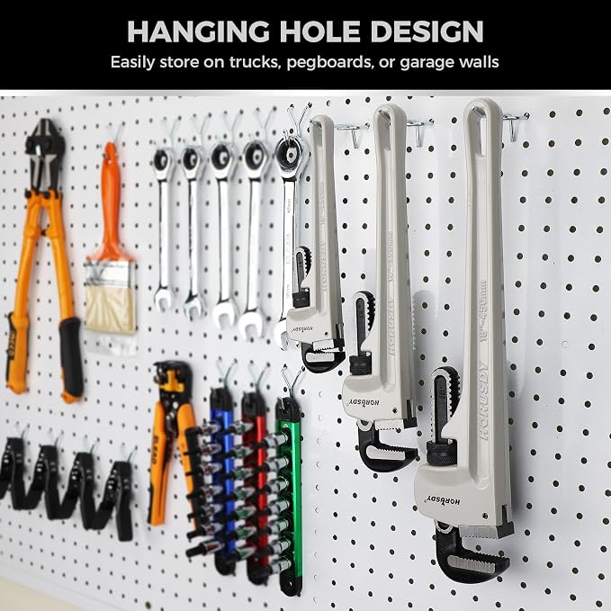 HORUSDY Pipe Wrench 14-Inch, Aluminum Heavy Duty Adjustable Straight Plumbing Pipe Wrench, 350mm, 1/2"–1-1/2" Capacity, Lightweight Gray Tool with Strong Grip for Pros, Maintenance & DIY