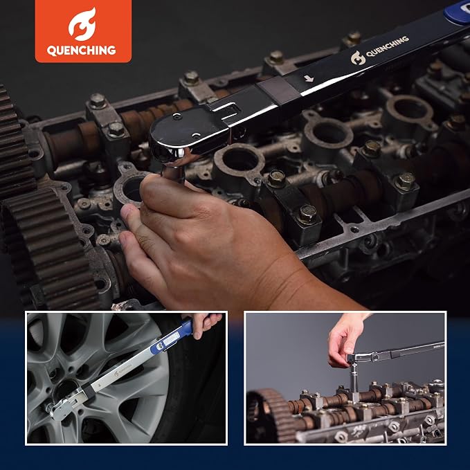 Torque Wrench 1/2 Inch Drive, Split Beam Design with ±4% Accuracy, Dual Scale ft-lb & Nm, 15° Flex Head, CR-V Steel, Pre-Calibrated, with Storage Case