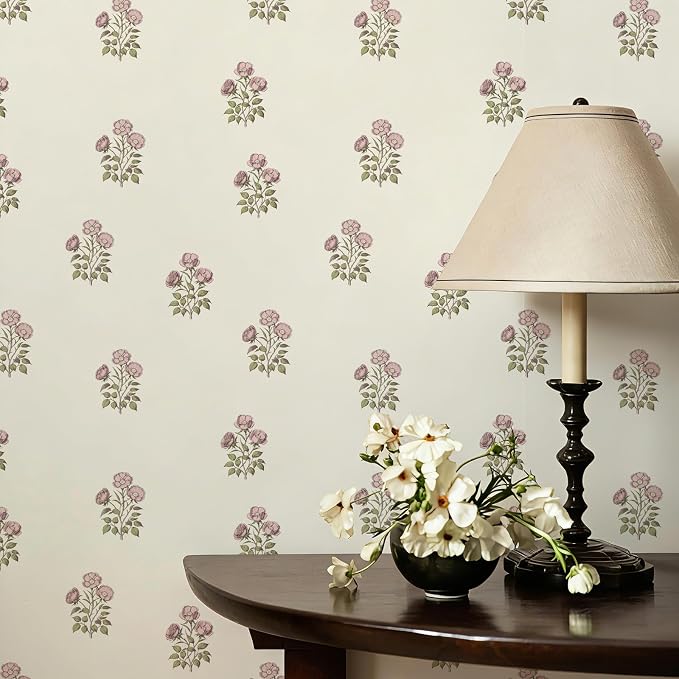 Vintage Floral Peel and Stick Wallpaper Retro Rose Flower Contact Paper for Cabinets Self Adheisve Floral Wallpaper for Bedroom Accent Wall Cabinets Drawers Gilrs Room - 17.3”×78.7”