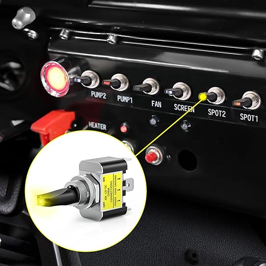 Nilight 5PCS LED Toggle Switch ON Off 12V 30A Yellow Lighted Metal Heavy Duty SPST 3 Pin Rocker Switches 12mm Mounting Hole for Automotive Cars Trucks Boats Racing Cars