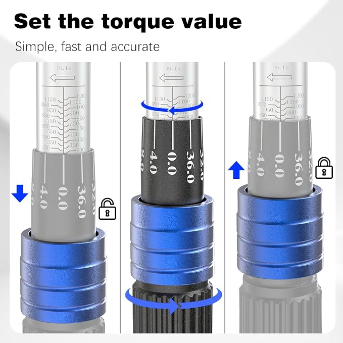 SuZhi 1 Inch Drive Torque Wrench 200-1200 FT.LB / 271-1627 N.M/Aluminum Alloy handle & Cr-Mo Material Head, Heavy Duty, Professional,Dual Direction, Store in Solid Case