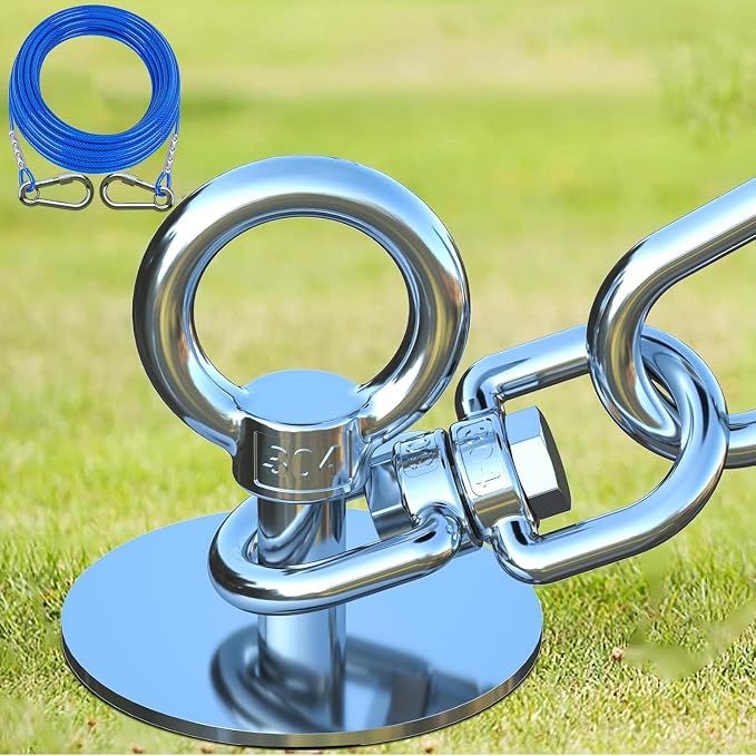 TOPKNOT Dog Tie Out Cable and Stake,45FT Heavy Duty Cable,360°Swivel Dog Run- No Tangle,Runner for Yard- Up to 150LBS,Ideal for Outdoor Camping