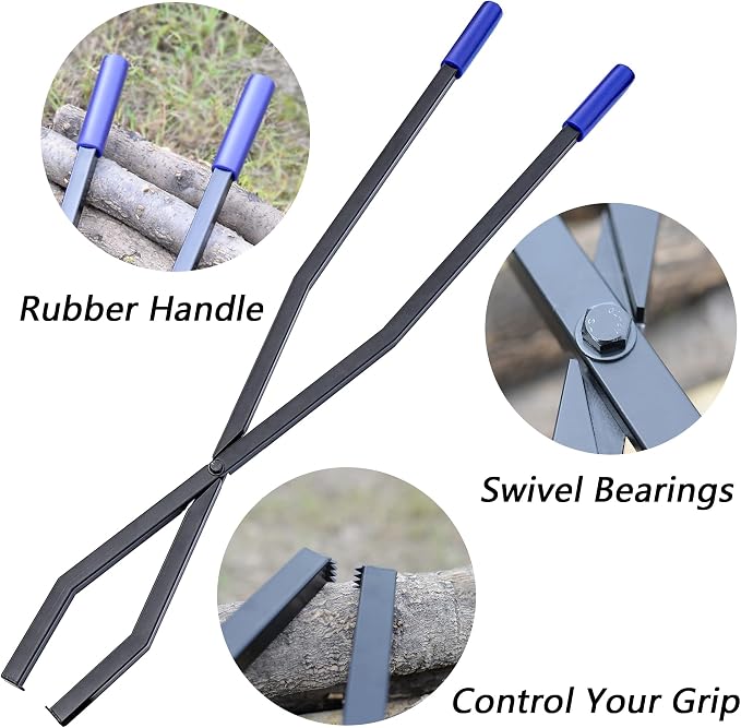 40in Fire Tongs for Fire Pit Heavy Duty Manganese Steel | Firewood Grabber Tool Metal Log Grabber for Large Logs Rustproof Safely Moves Firewood Outdoor Bonfire Campfire
