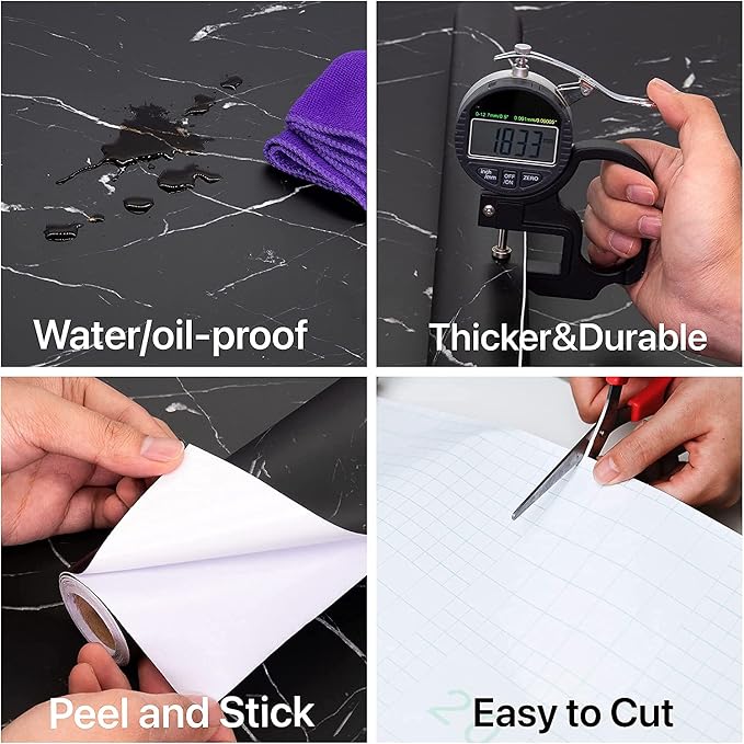 practicalWs 23.6''×118'' Marble Contact Paper Black/White Peel and Stick Wallpaper Thicken Self Adhesive Black Wallpaper for Countertops Cabinets Decorative Easy to Remove