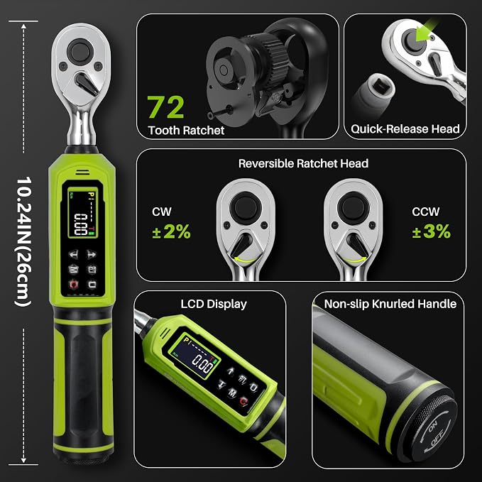 3/8" Digital Torque Wrench-0.66-44.2Ft.Lb for Bike Motocycle Repair | Electronic Torque Wrench 3/8 Drive(0.9-60 N.m), Vibration Buzzer LED Indicator,±2% Acc. Five Units for Precision Parts Engine