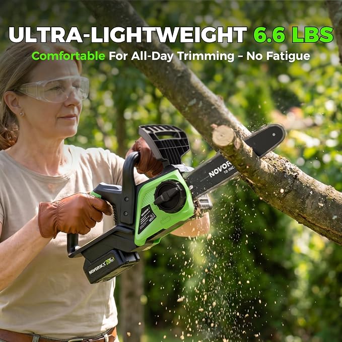 NovorikX 20V Cordless Chainsaw, 10-Inch Electric Chain Saw with 4.0Ah Battery & Charger, Auto Oiler, Tool-Free Chain Tension for Tree Trimming, Branch Cutting & Yard Work