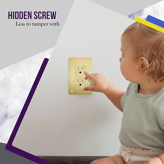 ENERLITES Elite Series Screwless Decorator Wall Plate Child Safe Outlet Cover, Glossy, Size 1-Gang 4.68" H x 2.93" L, Unbreakable Polycarbonate Thermoplastic, SI8831-BGD-10PCS, Brushed Gold (10 Pack)