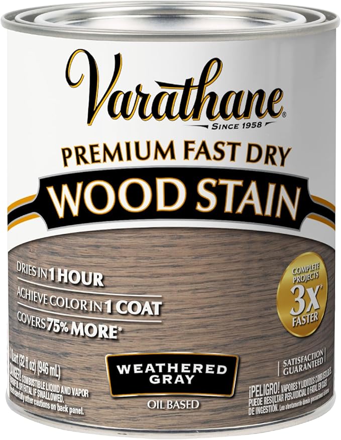 Varathane Premium Fast Dry Wood Stain | 1 Hour Dry Time | 1 Coat Color | Interior Wood Stain | Furniture, Cabinets, Doors, Trim | Quart | Weathered Gray