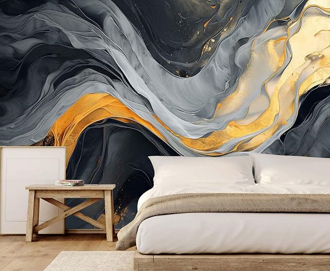 Jdayda Abstract Black and Gold Marble Wallpaper | 127"x96" Not Self-Adhesive Wall Murals for Living Room Bedroom