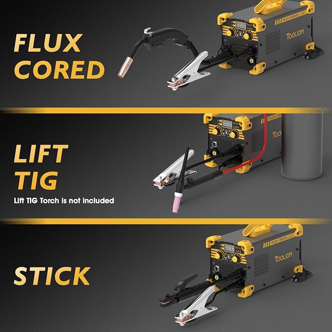 TOOLIOM 135A Mini MIG Welder Flux Core 110V MIG Welder Gasless Flux MIG/Lift TIG/Stick 3 in 1 Welding Machine Portable