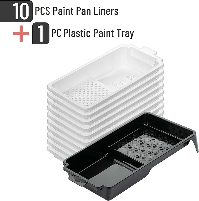 Bates- Paint Tray Liner, 4 Inches, One Plastic Paint Tray with 10 pcs Paint Pan Liners, Paint Pans Trays, Disposable Paint Tray, Paint Roller Tray Liners, Paint Trays for Painting Walls