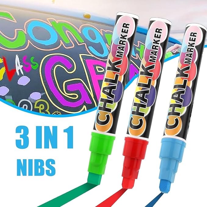 Celepen Window Chalk Markers for Cars Glass Washable, 8 Colors Jumbo Liquid Chalk Marker Pens with 15mm 3 in 1 Nib Wide Tip, Chalkboard Markers Car Window Paint Pen for Auto, Mirror, Poster, Business