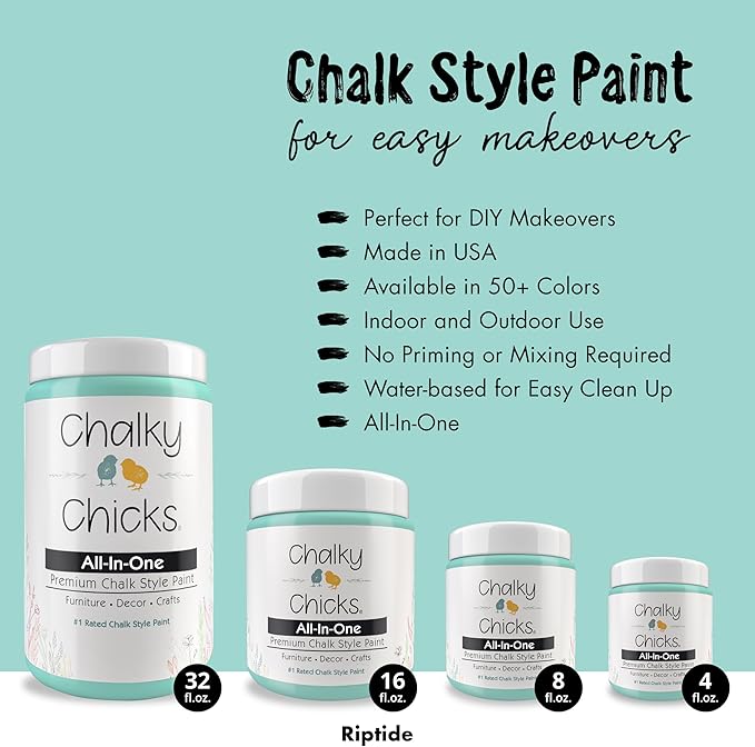 Chalky Chicks 4 Fl Oz Matte Riptide (Green Blue) Chalk Paint for Furniture Without Sanding - No Prep Furniture Paint No Sanding All in One for Crafts, Wood, Walls, Cabinet, Metal, Dresser, Farmhouse