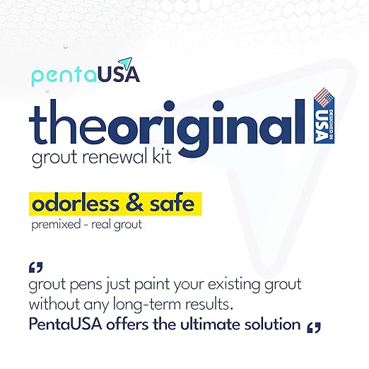 PentaUSA Tile Grout Repair Kit - White Premixed Acrylic Sanded Grout Filler for Bathroom, Shower, and Kitchen, Water-Resistant Tube with Applicator, Fills Cracks and Gaps, Fast Drying (8.8oz / 250g)