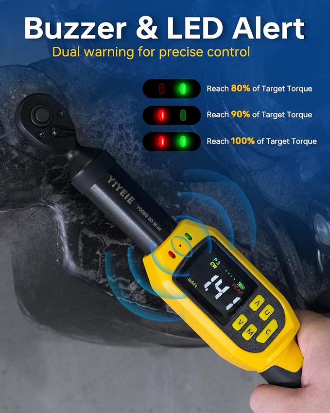 Digital Torque Wrench 1/4" Drive, 1.1-22.1 Ft-lb/1.5-30 N.m (±1% Accuracy) | Color LCD, Buzzer & LED Alert, 12PC Bike Torque Wrench Digital with Sockets & Adapters for MTB, Motorcycle & DIY