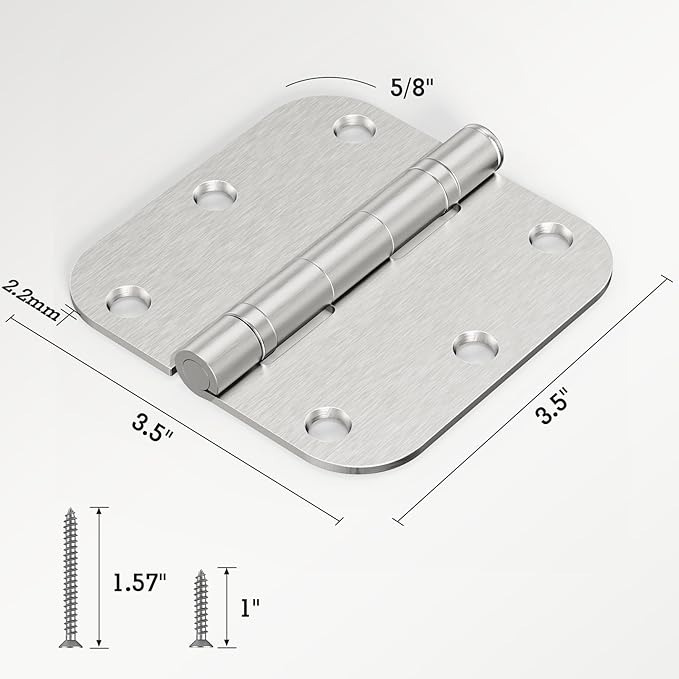 30 Pack Hardware Door Hinges Brushed Nickel 3.5 Inch Rounded Lasting Mute Integral Ball Bearing Door Hinges 3 1/2" 5/8" Radius, Exterior or Interior Hinge for Wooden Doors Retreat Mansion Villa Loft