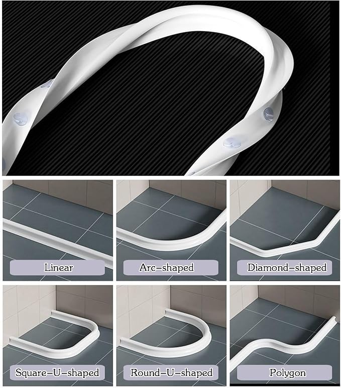 Bathroom Splash Guard with Suction Cups, Suction Cup Silicone Threshold Water Dam, Walk-in Shower Dam/Barrier, for Kitchen Sink, Bathroom, Garden(130cm(51in))