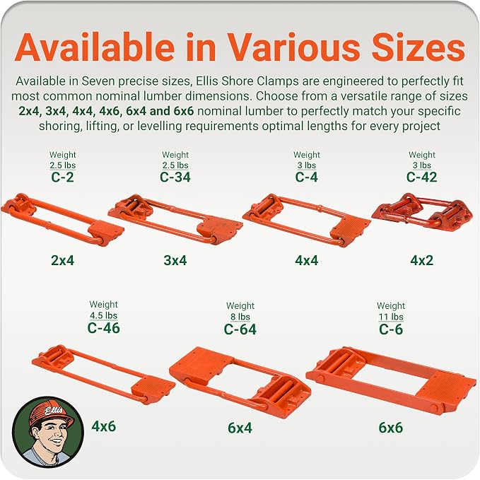 Ellis Shore Clamps - 6x4 Lumber Size, Adjustable Support System, Durable & Secure, Long-Lasting for Woodworking