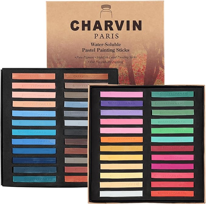 Charvin Artist Colored Chalk Pastels (24 Sets of 48 Pastels) - Water Soluble, Assorted Pastel Color Sticks for Wet, & Dry Painting