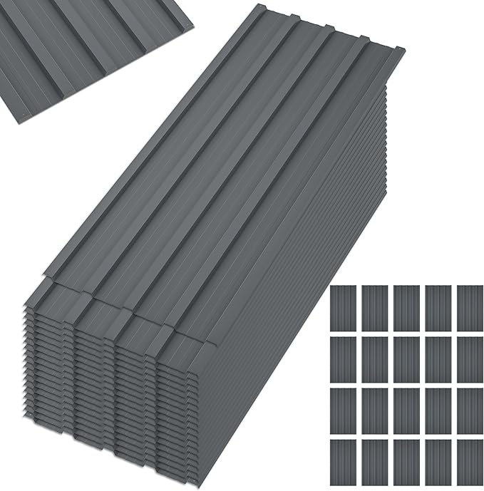 Metal Roof Panels 20 pcs 99 ft² Gray Galvanized Steel Panels Metal Corrugated Tin Roofing Panels Gazebo Top Cover Heavy Duty Gray Roof Suitable for Garages,Sheds, Stables and Mobile Homes