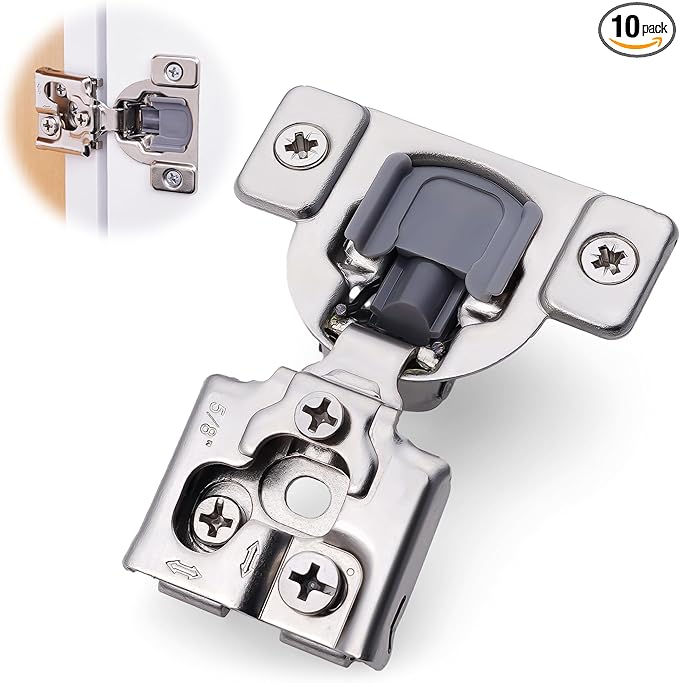 Decobasics 10 Pack Soft Close Cabinet Hinges – 5/8" Overlay for Kitchen Cabinet Doors, Face Frame Concealed Hidden Hinges – Stainless Steel, Self-Closing with 3-Way Adjustment & Slow Close Damper