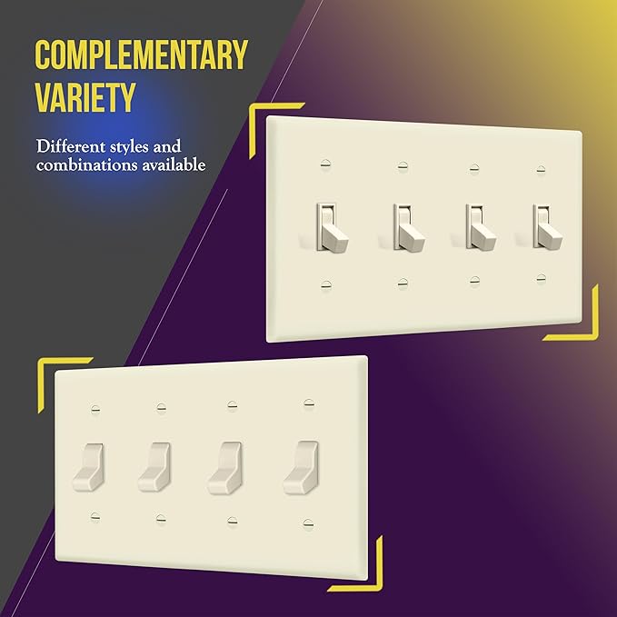 ENERLITES Quad Toggle Light Switch Wall Plate, Standard Size 4-Gang 4.50" x 8.19", Unbreakable Polycarbonate Thermoplastic, 8814-LA, Light Almond