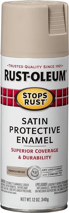 Rust-Oleum 276271-6PK Stops Rust Spray Paint, 12 oz, Satin French Beige, 6 Pack