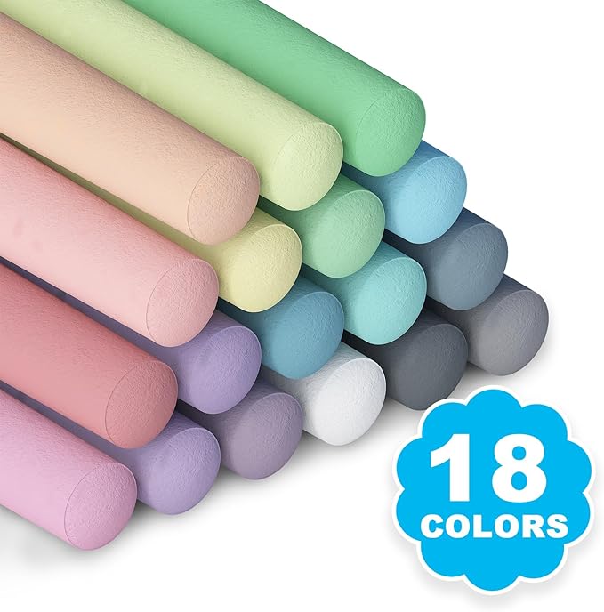 feela 180 Pack Sidewalk Chalk, Sidewalk Chalk Set For Kids Jumbo Chalk Bulk, Great for Kids Family, Paint on Sidewalk Wall School Driveway Blackboard Street Playground, 18 Colors