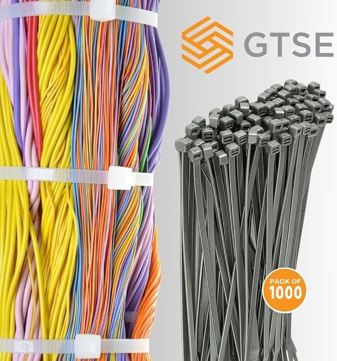 GTSE 8 Inch Silver/Gray Zip Ties, 1,000 Bulk Pack, 18lb Strength, UV Resistant Small Nylon Grey Cable Ties, Self-Locking 8" Tie Wraps