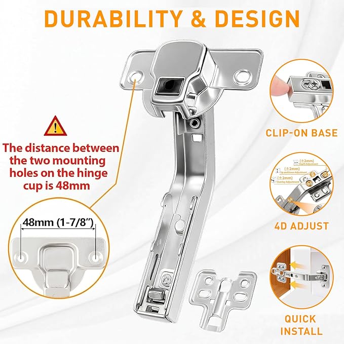 TamBee 135 Degree Lazy Susan Hinge, 48mm Corner Kitchen Cabinet Hinges, Concealed, 3D Adjust for Corner Door, Cupboard Hinges Replacement, Brushed Nickel 2 Pack
