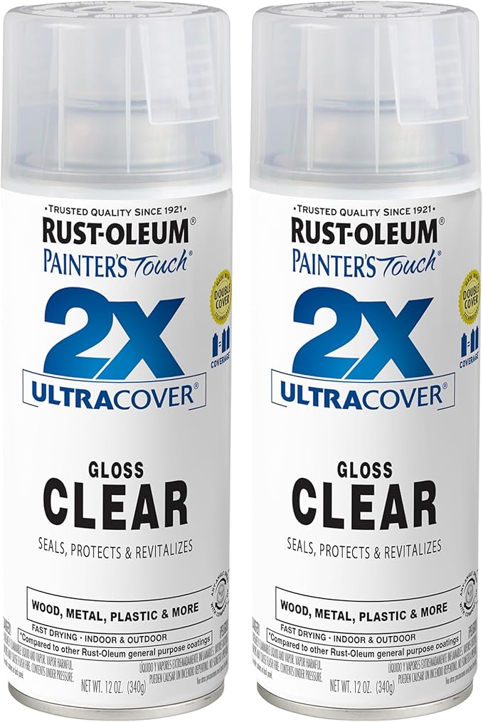 Rust-Oleum 334029-2PK Painter's Touch 2X Ultra Cover Spray Paint, 12 oz, Gloss Clear, 2 Pack