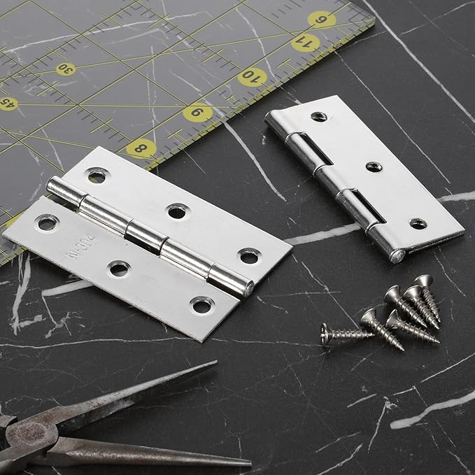 2 Pcs 3" Stainless Hinges,Stainless Steel Folding Butt Hinges Door Hinges with 12pcs Stainless Steel Screws Window and Door Hinges for Doors Wooden Boxes Windows (Silver)