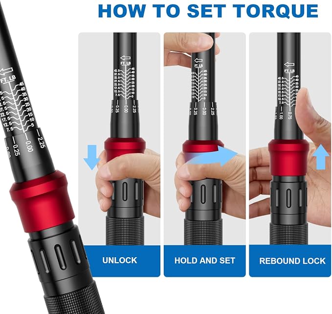 3/8" Click Torque Wrench, 5-45 Ft.Lb, for Bike, Moto, Spark Plugs | 6.8-61Nm, ±3% Accuracy, Dual-Direction Adjustable 72 Tooth, Click Type Torque Wrench, for Oil Drain, Engine Repair & ATV/MTB