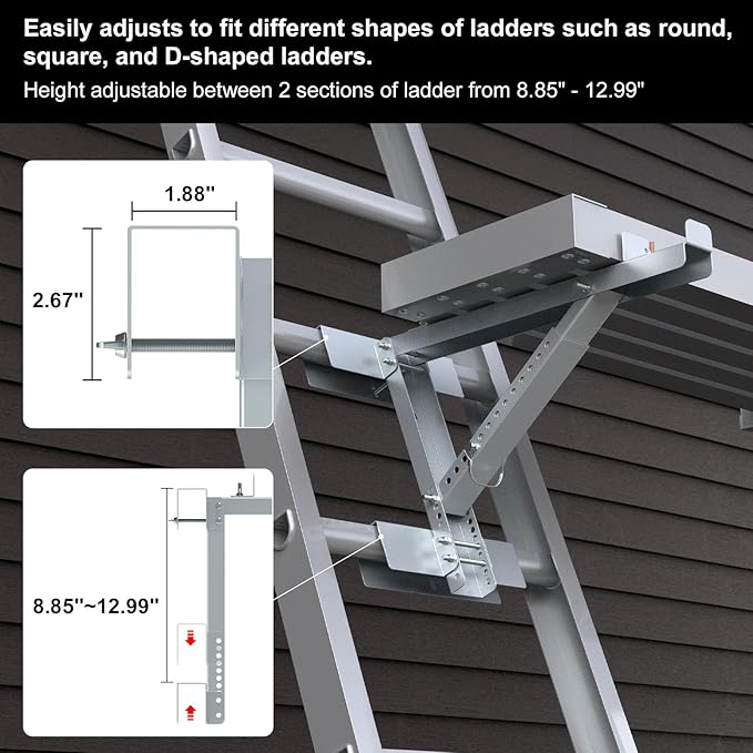 New Upgraded Adjustable Ladder Jacks 2 Pack for Scaffolding Platform, Two-Rung Short Body Extension Ladder Jack Scaffold Bracket, Silver Ladder Platform Accessories Ladder Jack Part for Working Stage
