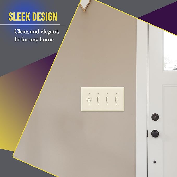 ENERLITES Quad Light Switch Wall Plate, Toggle Switch Plate, Gloss Finish, 4-Gang Mid-Size 4.88" x 8.58", Unbreakable Polycarbonate Thermoplastic, 8814M-LA, Light Almond