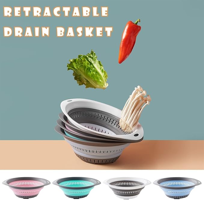 Draining rack Drain Basket Vegatable Basket Collapsible Colander Strainer With Plastic Handles Foldable Storage Basket Kitchen Gadgets Sink Strainer Basket(D,Small)