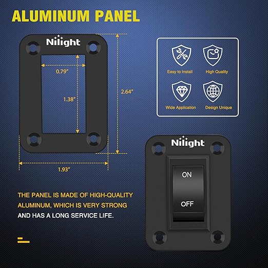 Nilight ON-Off Switch Panel 4 PIN DPST Toggle Switches Panel 12V 20A Black Anodized Aluminium Switch Shell Bracket with Screws Ternimals Jumper Wires Set for Cars Trailers Boats RV Camper