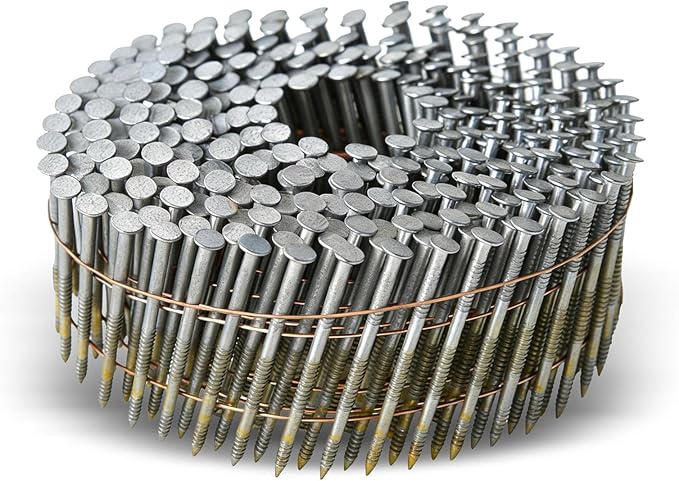 waltyotur 1-3/4Inch x 0.092Inch Collated Wire Coil Siding Nails 15-Degree Full Round-Head Ring 3600 Count Hot-Dipped Galvanized for Rough Nailing of Lathing and Sheathing Materials