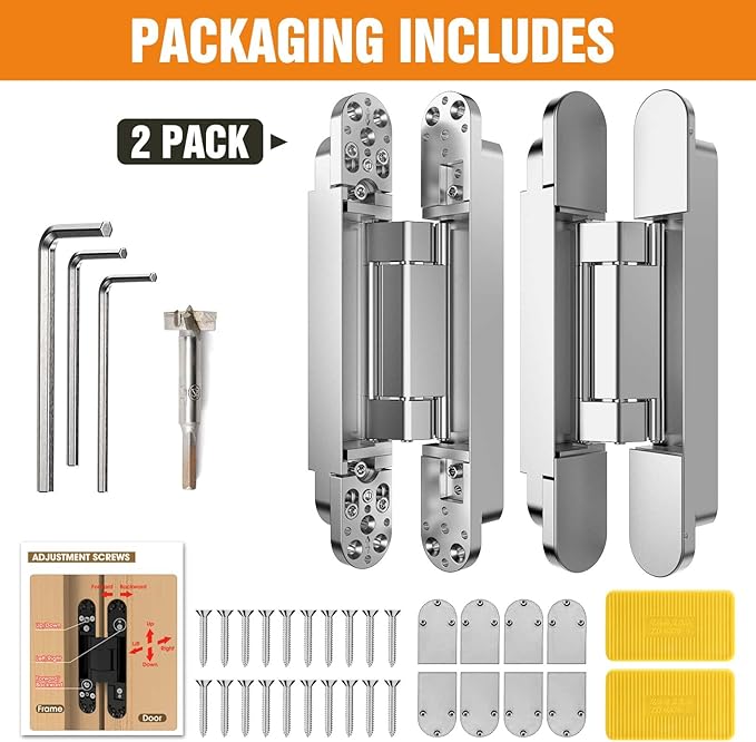9.7" Hidden Door Hinge/Concealed Hinges,Invisible Hinges,Invisible Door Silent 180 Degree Swing Hinge 3-Way Adjustable Butt 9.7 x 3.3 x 1inch (Silvery, 9.7 inches)