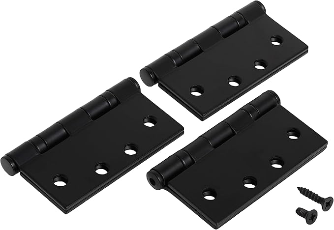 Richelieu Hardware 4" (102 mm) Full Mortise Ball Bearing Butt Hinge for Interior Door, 4822FBB, 3-Pack, Black