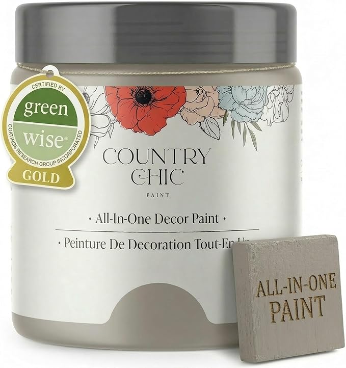 Country Chic All-in-One Chalk Paint for Furniture, Cabinets, Home Decor, Eco-Friendly, Matte Finish, Built-In Primer & Top Coat for Wood, Metal - No Wax Needed (Pebble Beach (Grey), Sample (4 oz)) -