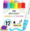 Anyo 12 Pack Chalk Markers for Blackboard, Window Paint with 15mm 3-in-1 Jumbo Nib Tip, Metallic & Neon Color Wet Erase Window Markers for Glass Washable, Glass, Mirror, Blackboard, Bistro, Menus