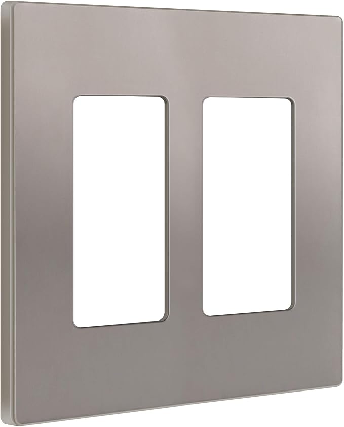 ENERLITES Elite Series Screwless Decorator Wall Plate Child Safe Outlet Cover, Size 2-Gang 4.68" H x 4.73" L, Unbreakable Polycarbonate Thermoplastic, SI8832-NK, Glossy, Nickel