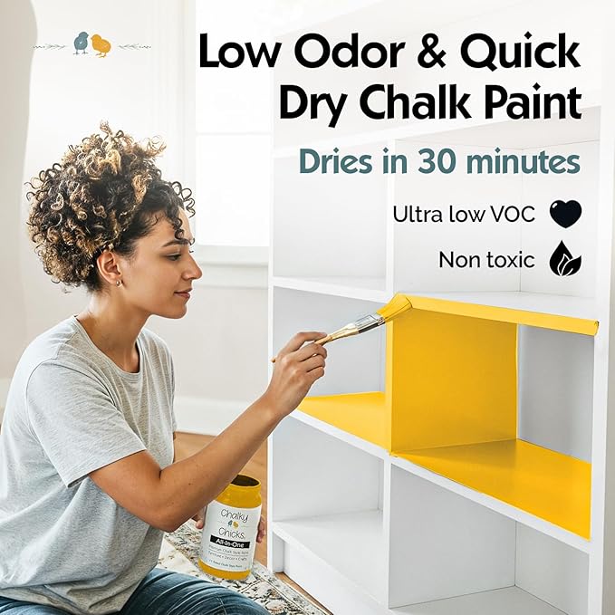 Chalky Chicks 4 Fl Oz Matte Bees Knees (Yellow) Chalk Paint for Furniture Without Sanding - No Prep Furniture Paint No Sanding All in One for Crafts, Wood, Walls, Cabinet, Metal, Dresser, Farmhouse