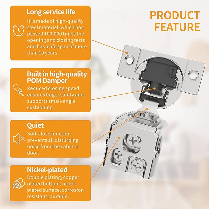 Chibery 30 Pack 1-1/2" Overlay 4D Soft Close Concealed Hinges for Face Frame Door, Adjustable Closing Speed, Smooth Slow Self Close Hinges, Satin Nickel, 105° Open Angle Stainless Steel Cabinet Hinges