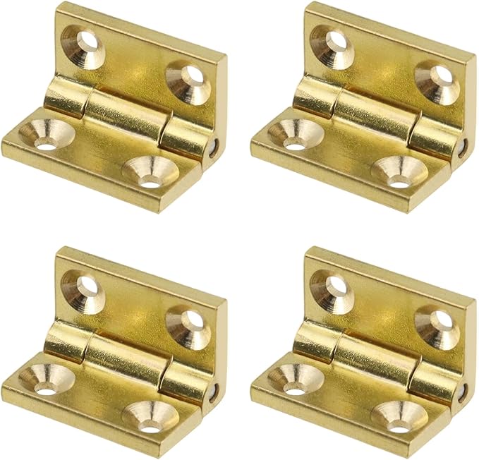 4Pcs Mini Solid Brass Cabinet Drawer Hinges, 90 Degree Small Butt Hinges Connectors for Jewelry Gift Box Wooden Case Delicate Boxes Doll House Model Making Folding Pages (1 Inch)