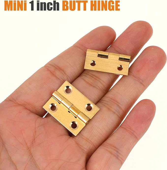 10PCS Mini Solid Brass Hinge Jewelry Box Cabinet Drawer Butt Hinge 1 Inch Small Hinges for Wooden Box with Screws