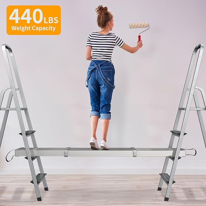 YINTATECH Extendable Aluminum Plank, Upgraded Ladder Scaffolding Planks, 6-9 ft Adjustable Length, 12.5 in Wide, Telescoping Work Plank with Skid-Proof Platform, 440lbs, Silver