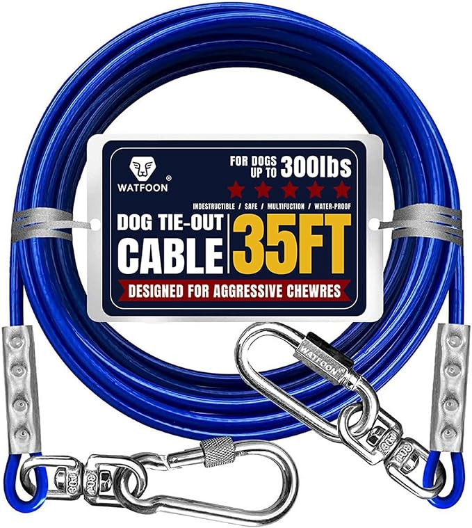 Tie Out Cable for Dogs Up to 300lbs,35ft Extra Strong 1000lbs Break Strength Tie-Out Tether Trolley Training Lead,Dog Run Cable for Yard Garden Park Camping Outside (Blue, 300lbs 35ft)