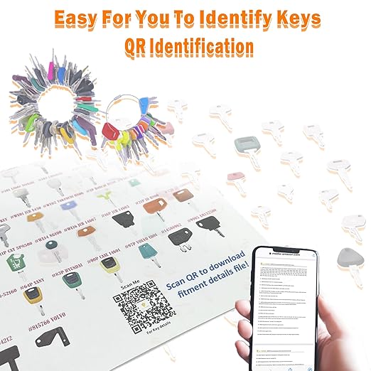 105PCS Non-Duplicate Heavy Equipment Keys Master Set, Construction Ignition Key for CAT JLG Case JD Hyster Kubota Komatsu Yanmar Terex Ford New-Holland Volvo JCB and More, LM105KS